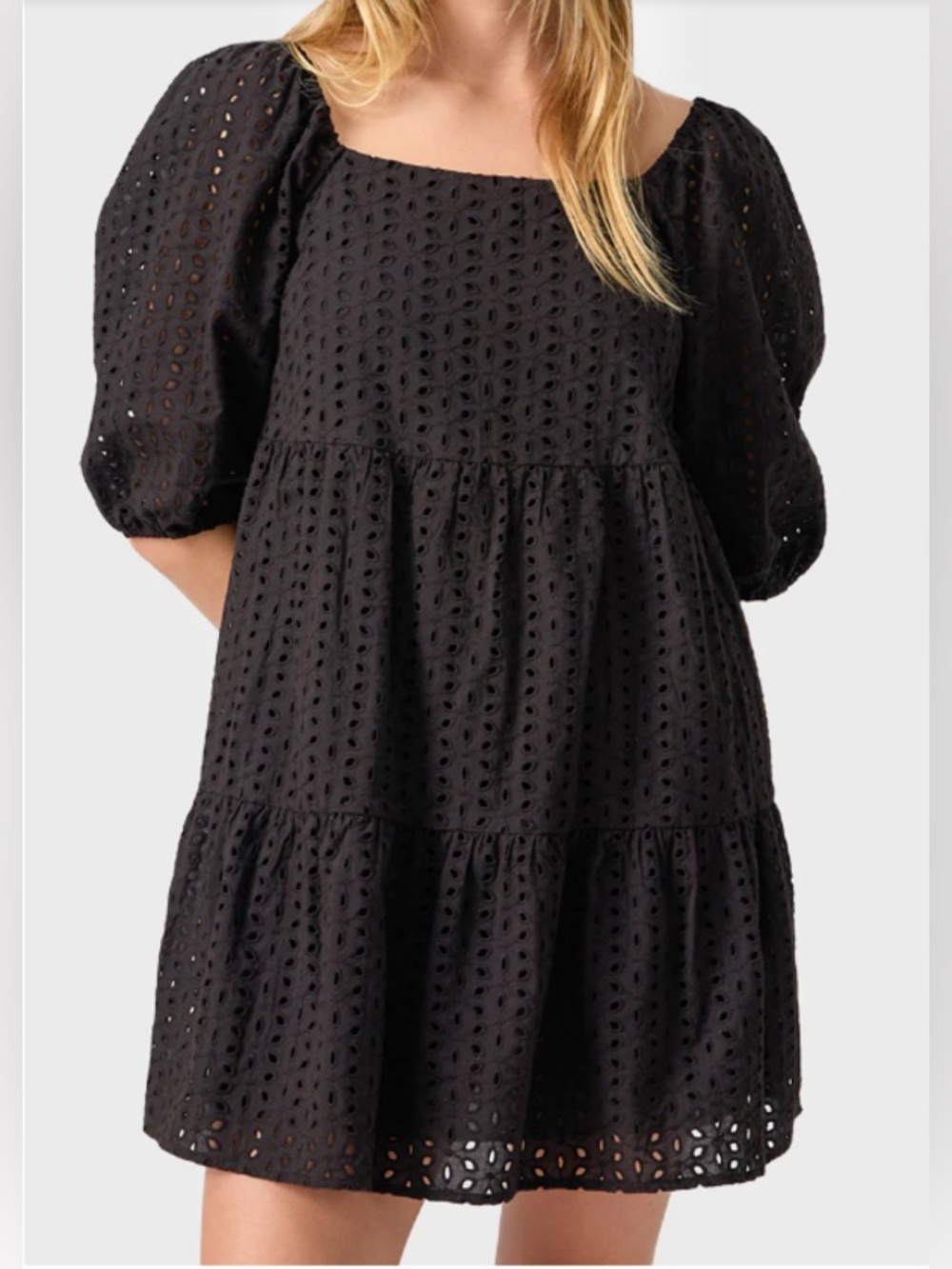 Sanctuary Weekender Black Eyelet Tiered Mini Dress